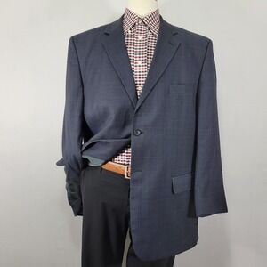 Pavone Men's Sport Coat Blazer Two Button Navy Blue‎ Plaid Lessona 120s Wool 48R